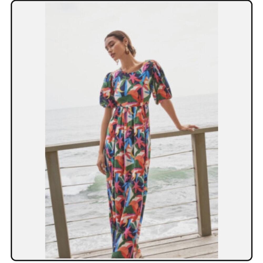 Beach Riot x Anthropologie Tropical Maxi Dress with Back Cut Out Size Small